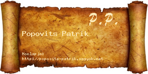 Popovits Patrik névjegykártya